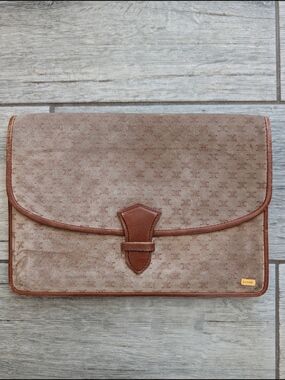 Celine Macadam Pattern Clutch Bag Suede Brown Triomphe Limited Edition